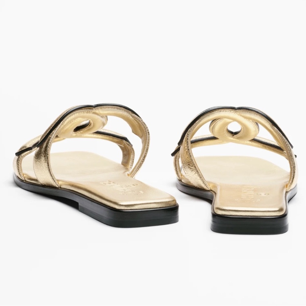 Chanel 26S Golden Gold Cracked Leather XL CC Logo Mule Slide Flat Sandal 37 - Picture 14 of 16